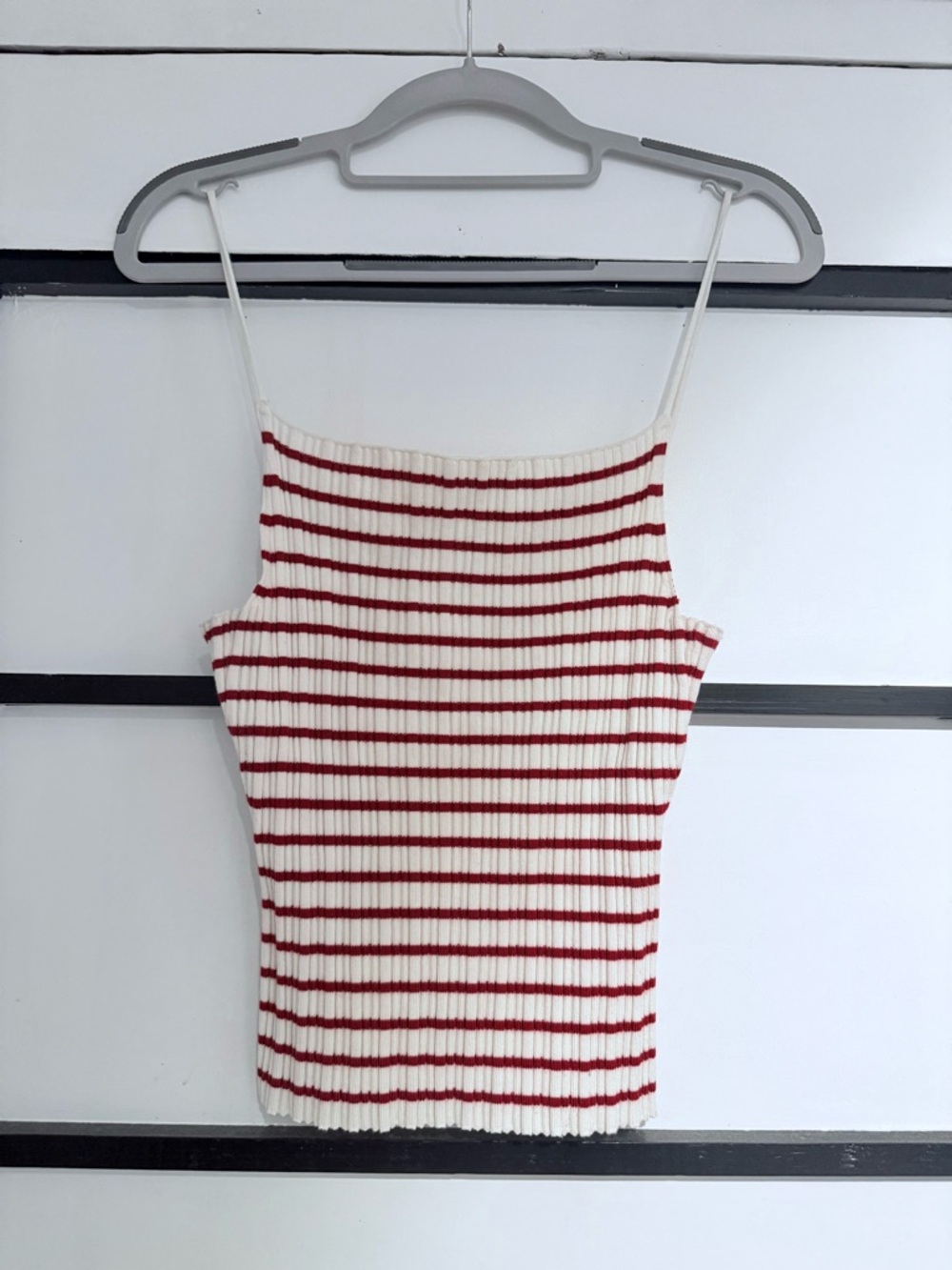 H&M White & Red Ribbed Striped Camisole